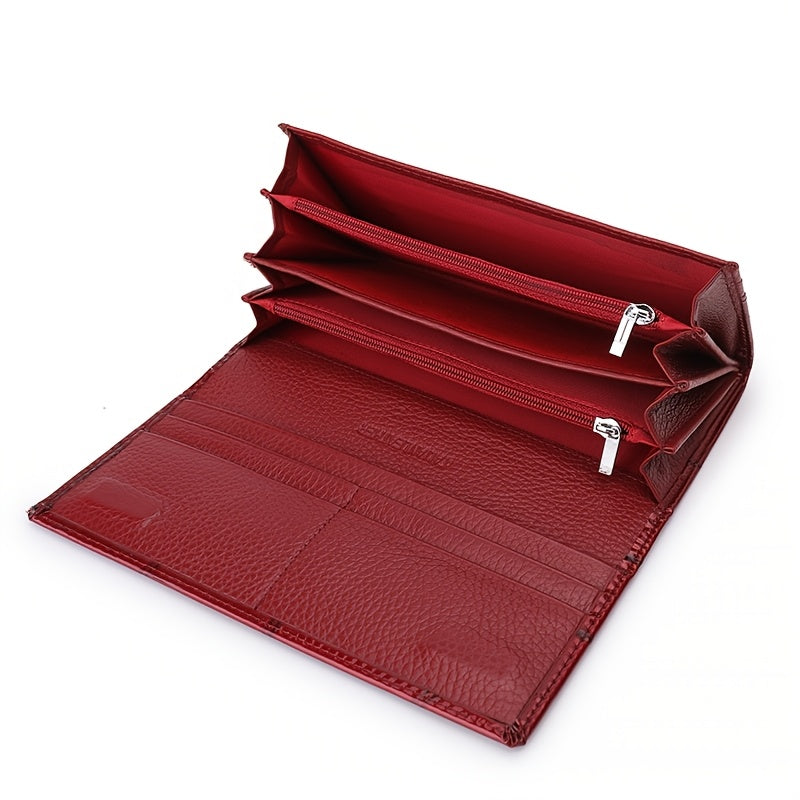 Women's Classic Bifold Wallet with Enamel Stone Pattern & Zip Pocket