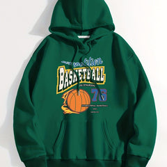 Basketball Print Kangaroo Pocket Hoodie Long Sleeve Sweatshirt
