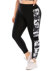 Colorblock Marble Print Yoga Sports Leggings Plus Size