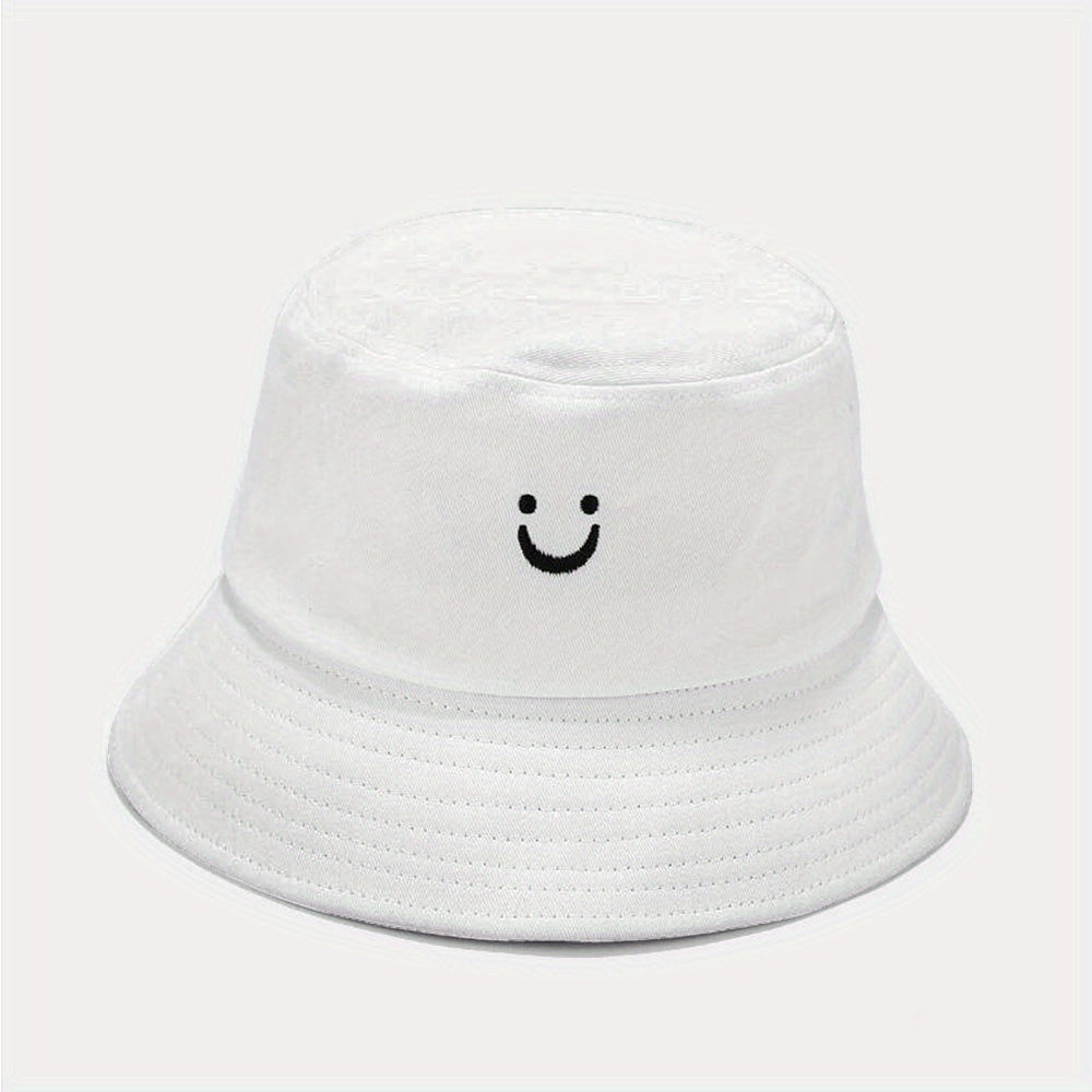 Smiling Face Embroidery Bucket Hat Lightweight Sunscreen Travel Beach Hats