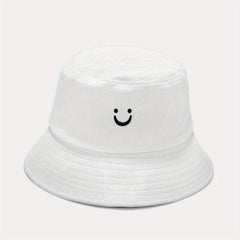 Smiling Face Embroidery Bucket Hat Lightweight Sunscreen Travel Beach Hats