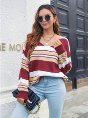 Colorblock Stripe V Neck Jumper