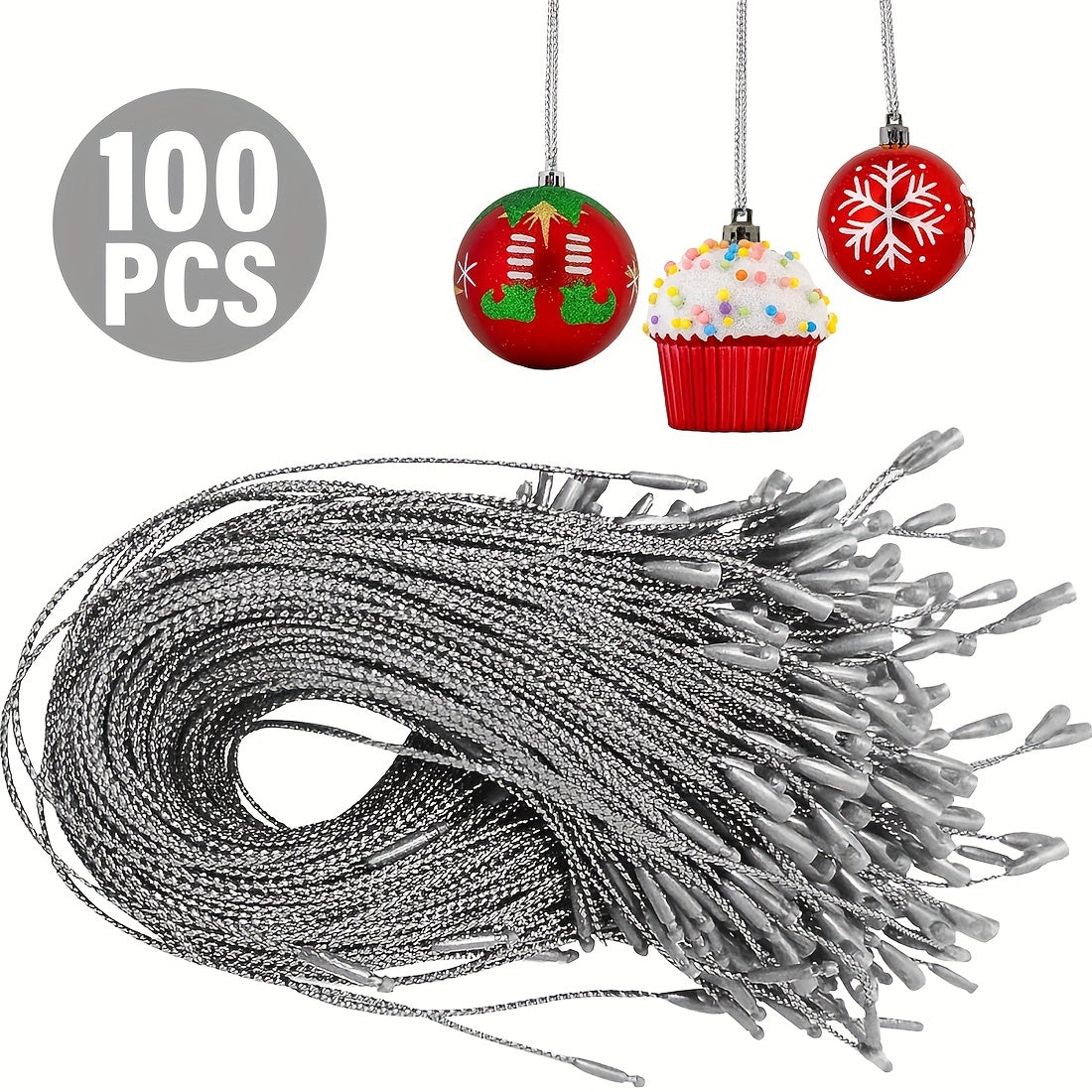100pcs Christmas Ornament Hangers PreCut Ribbon Hooks with Snap Fastener