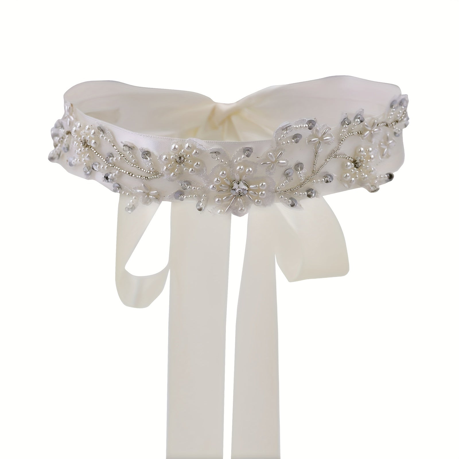 Floral & Pearl Embellished Bridal Sash - Wedding Dress Belt