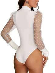 Mesh Long Sleeve Bodysuit Casual Women's Clothing