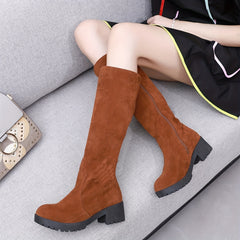 Chunky Knee High Boots Round Toe Side Zipper Thermal Ridding Boots