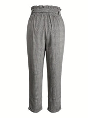 Plaid Print Belted Tapered Pants Paper Bag Waist