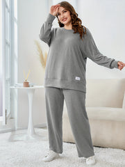 Solid Long Sleeve Top & Loose Pants Two Piece Set