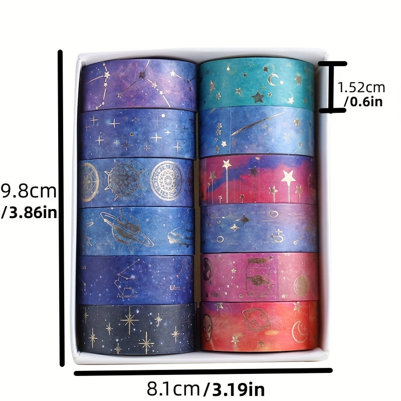 12pcs Starry Sky Washi Tape Set DIY Crafts Gift Wrapping Scrapbooking Supplies