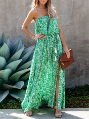 Floral Print Ruffle Trim Dress Off Shoulder Women's