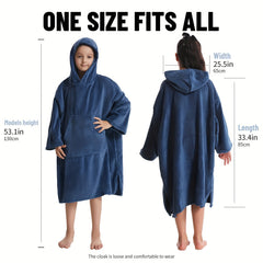 Kids Bathrobe Changing Robe with Pocket, Soft Hooded Poncho
