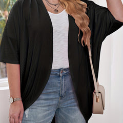 Ribbed Batwing Sleeve Open Front Cardigan