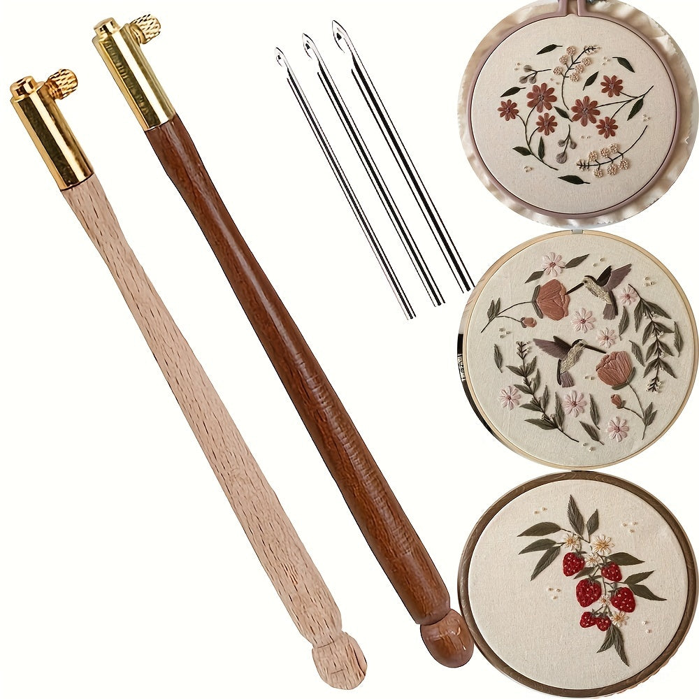 1pc Embroidery Crochet Hooks With 3 Needles Wooden Handle French Tambour Hooks