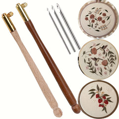 1pc Embroidery Crochet Hooks With 3 Needles Wooden Handle French Tambour Hooks