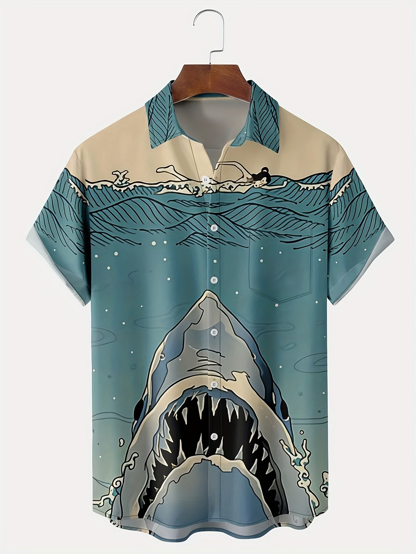 Shark Print Casual Hawaiian Shirt - Men's Summer Vacation Resort Top