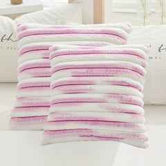 2pcs Gradient Striped Throw Pillow Covers Velvet Square Pillowcase