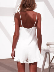 Boho Ruffle Trim Jumpsuit Button Front Casual Sleeveless