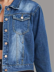 Vintage Denim Jacket Flap Pockets Casual Washed Denim Tops