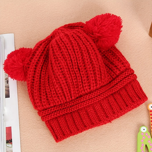 Winter Warm Double Fur Ball Children's Knitted Hat