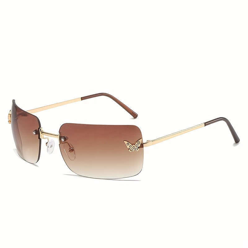 Gradient Rimless Sunglasses Unisex Y2K Rhinestone Butterfly Decor Glasses