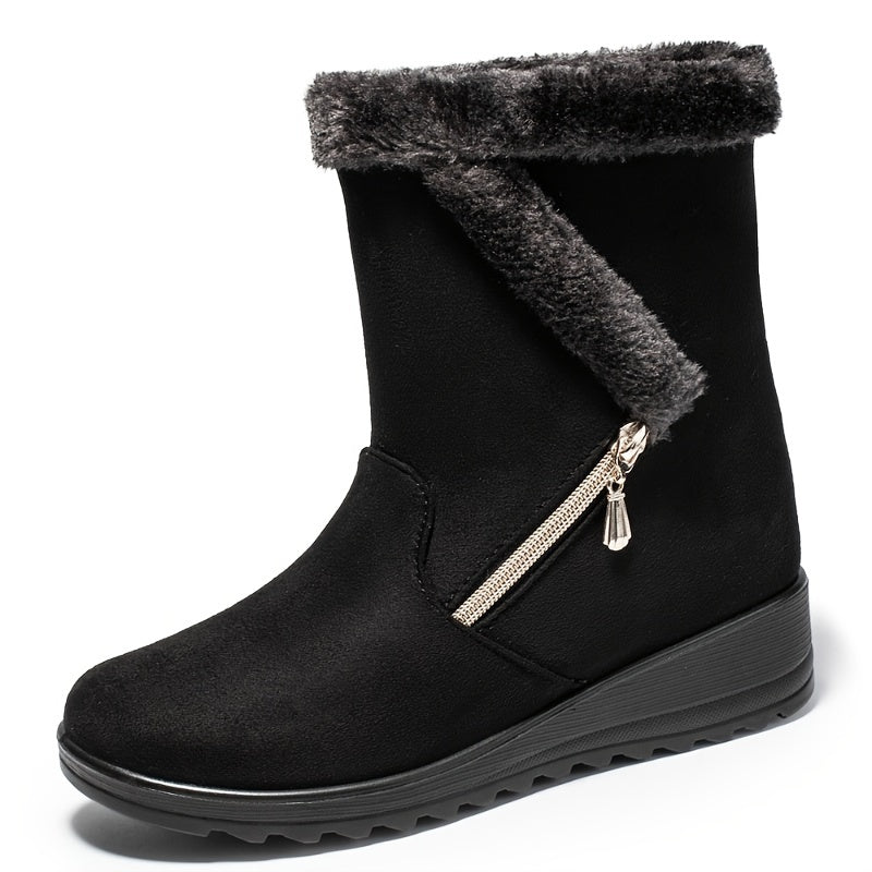 Women's Winter Snow Boots Faux Fur Lined Slip On Mid Calf Boots