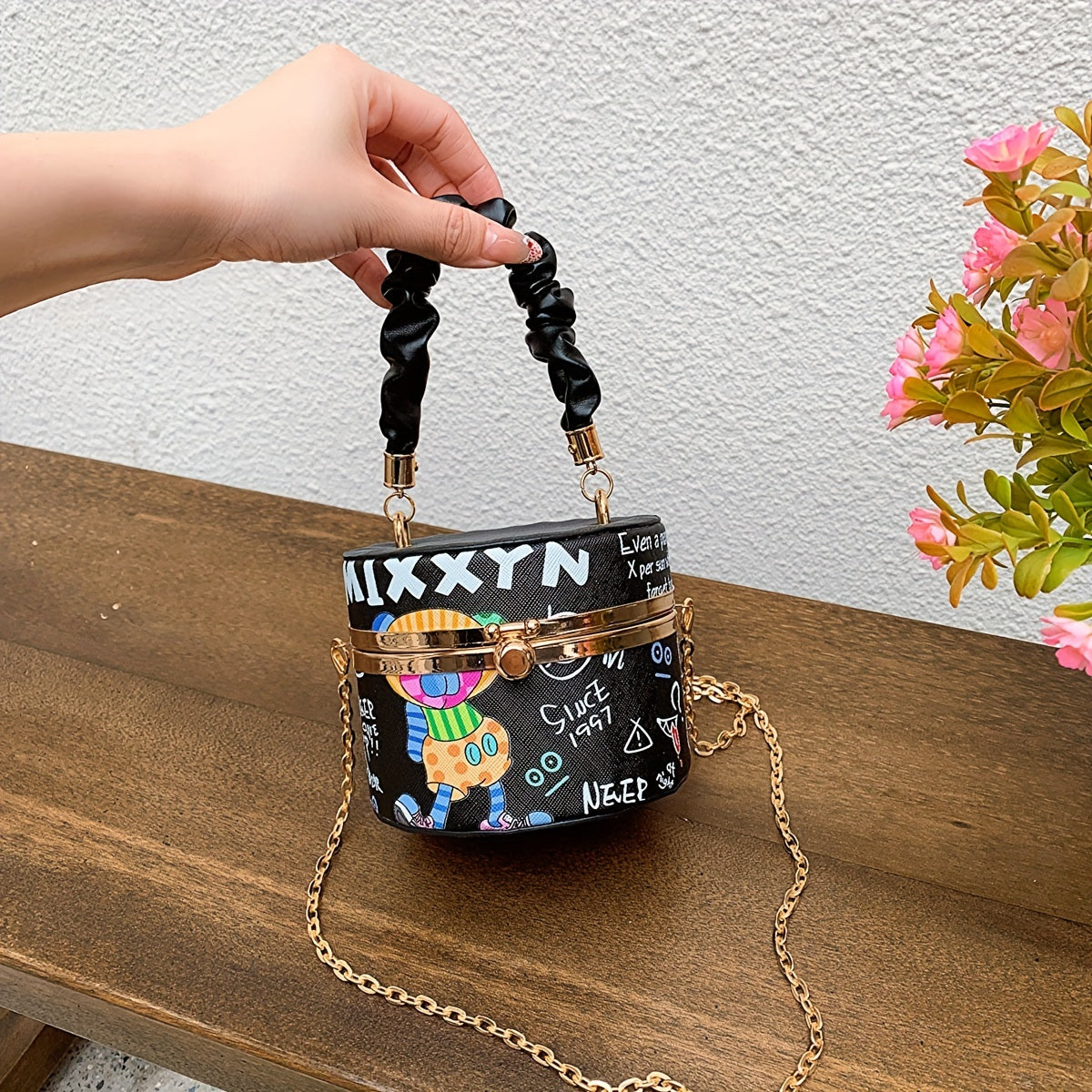 Mini Graffiti Handbag Cartoon Print Crossbody Bag Women's Stylish Purse