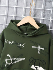 Boys Bear Graffiti Graphic Hoodies Long Sleeve Pullover Top