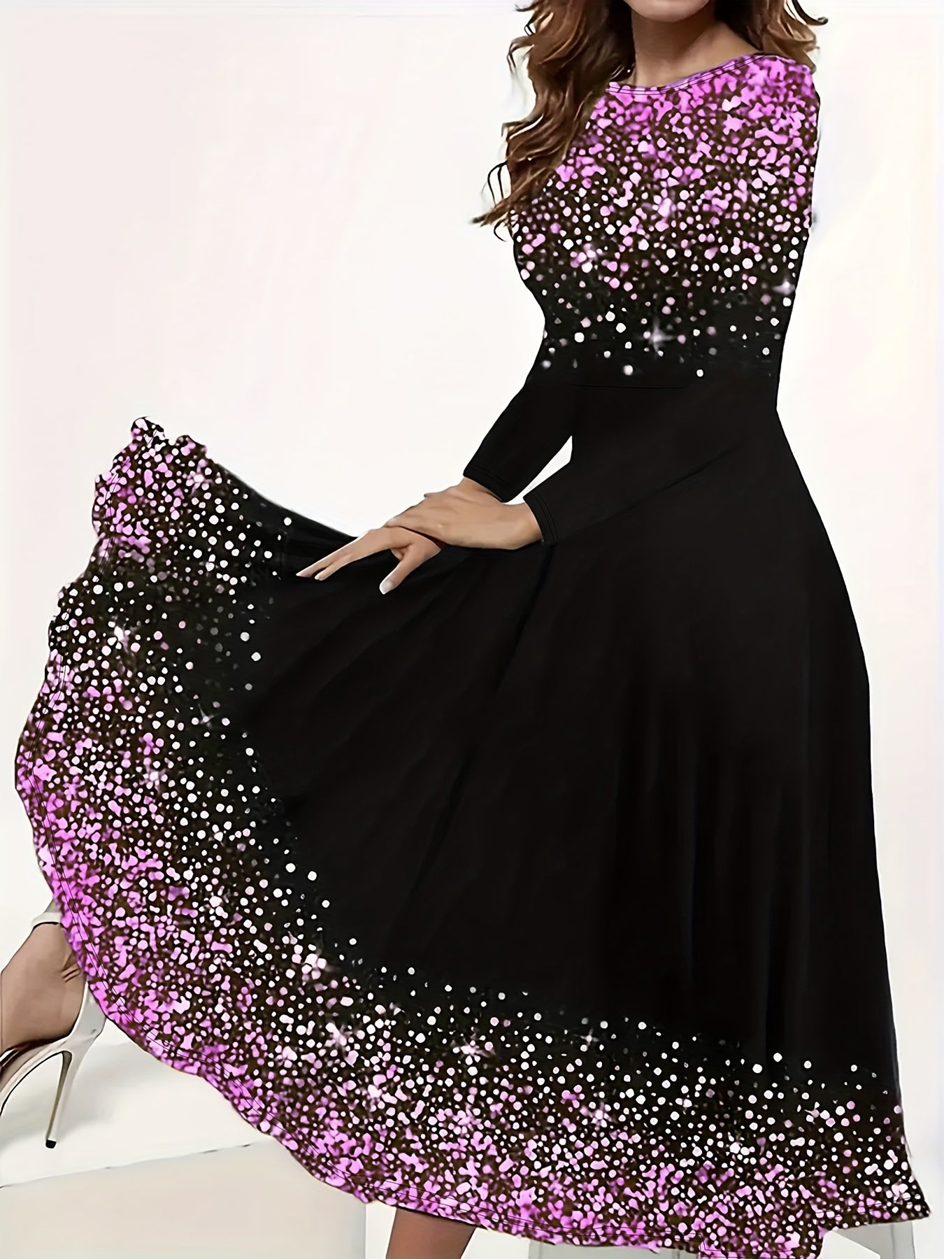 Women's Plus Glitter Dot Print Maxi Dress
