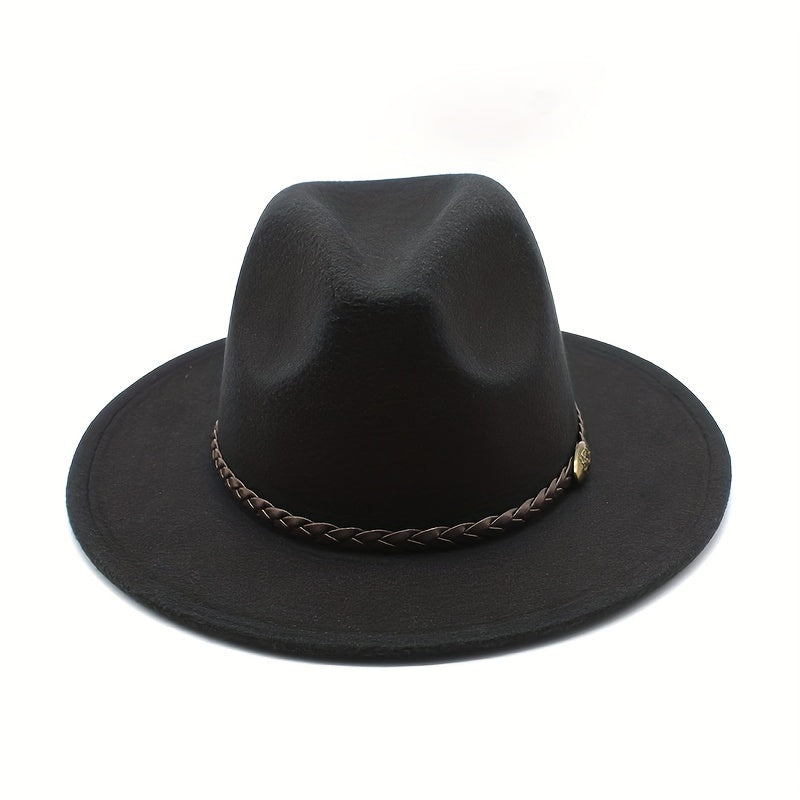 Men's Vintage Woolen Top Hat with Belt - British Style Flat Brim Jazz Hat