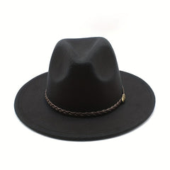 Men's Vintage Woolen Top Hat with Belt - British Style Flat Brim Jazz Hat