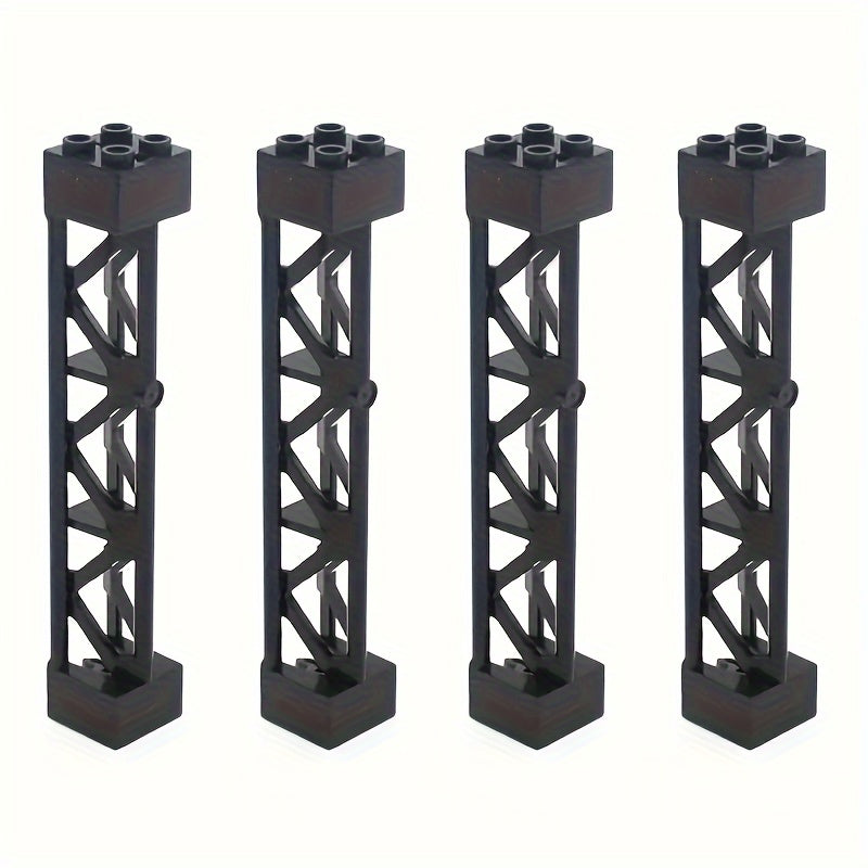 4pcs Military Train Car Pillar Support Girder ABS City Building Blocks Grey