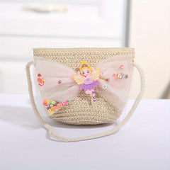 Handwoven Children's Fairy Bow Decor Crossbody Bag