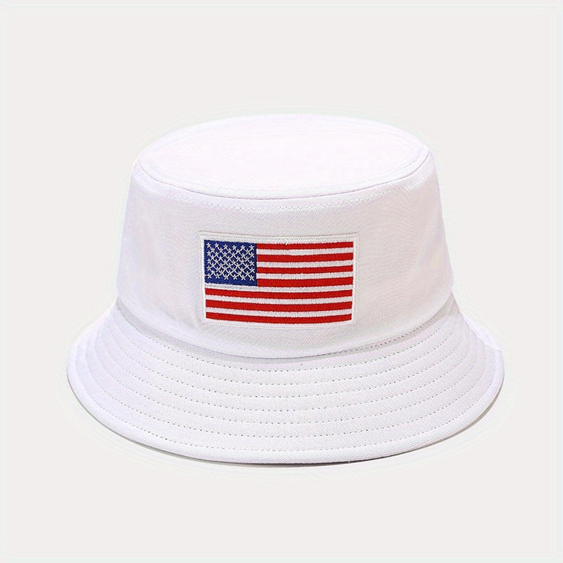 Unisex Sunshade Bucket Hat American Flag Label Outdoor Travel