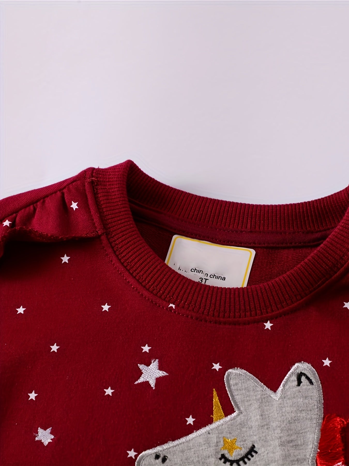 Girls Embroidered Pony & Stars Print Sweatshirt - Sports Casual Outfit