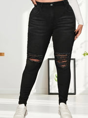 Women's Skinny Stretch Jeans with Ripped Detail