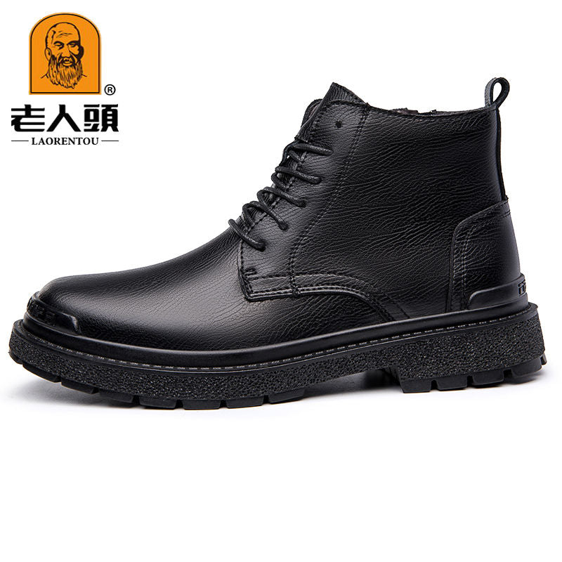 LAORENTOU Men's Leather Round Toe Oxford Boots