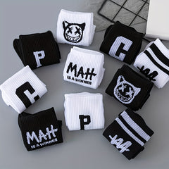 10 Pairs Letter Print Socks Comfy & Breathable Women's Mid Tube Stockings