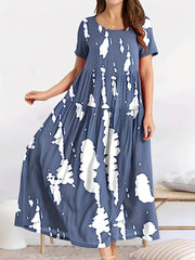Casual Dress Women's Tie Dye Short Sleeve Maxi Smock Dress