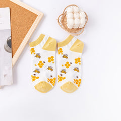 5 Pairs Bee Print Ankle Socks Breathable & Comfy Women's Stockings