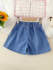 Girls Loose Fit Denim Shorts Casual Waistband Pants For Kids