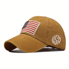 Flag Embroidery Baseball Cap Washed Distressed Denim Dad Hat