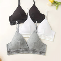 3 Pcs Solid Push Up Bra Comfy & Breathable Women's Lingerie