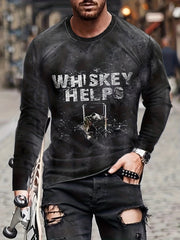 WHISKEY HELPS Men's Long Sleeve Novelty T shirt Autumn Tee