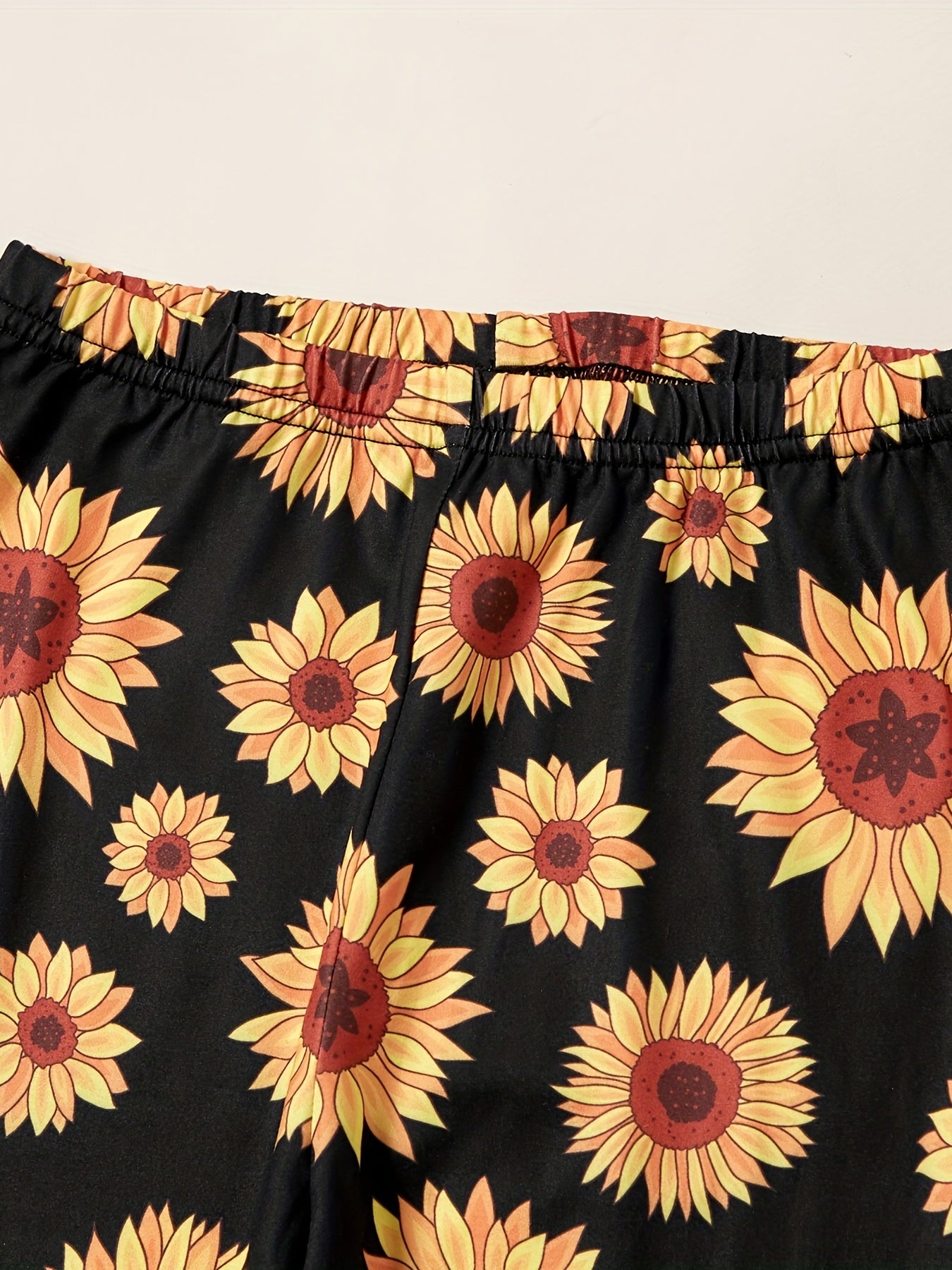 Girls Little Miss Print Top & Sunflower Print Pants Set Ruffle Round Neck 2pcs