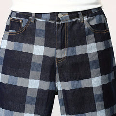 Vintage Plaid Denim Shorts Men's Casual Street Style Summer Shorts
