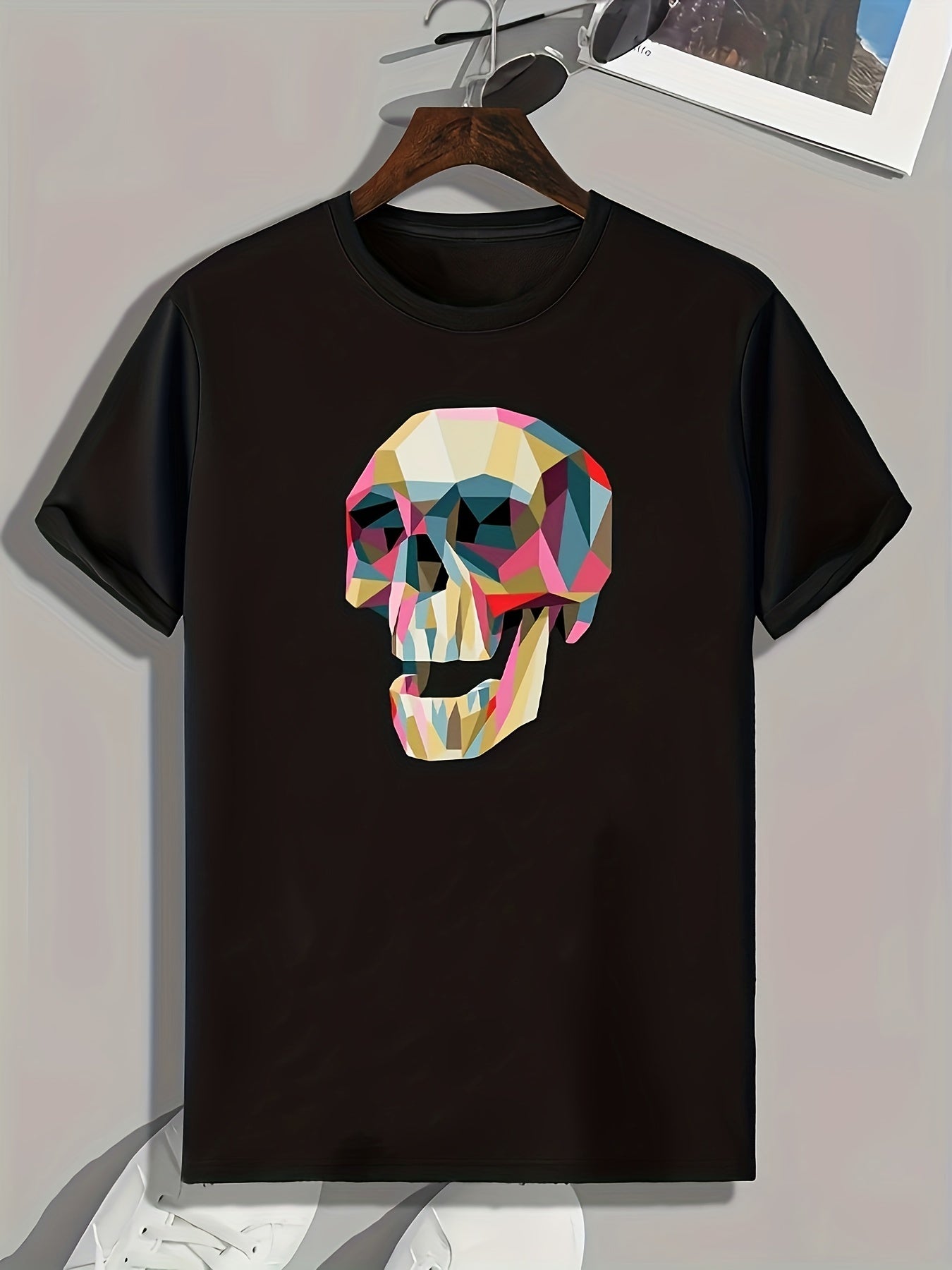 Skull Pattern Print Men's Sports T-shirt for Fitness Activities