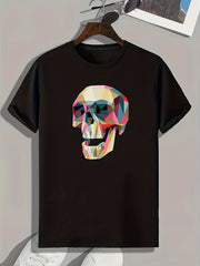 Skull Pattern Print Men's Sports T-shirt for Fitness Activities