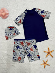 Toddler Boys Shark Graphic Surfing Set Summer Beach Clothes Bathing Suits