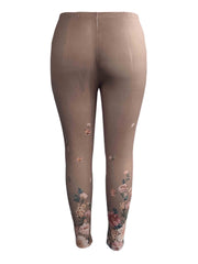 Floral Print Ribbed Leggings Medium Stretch Slim Fit
