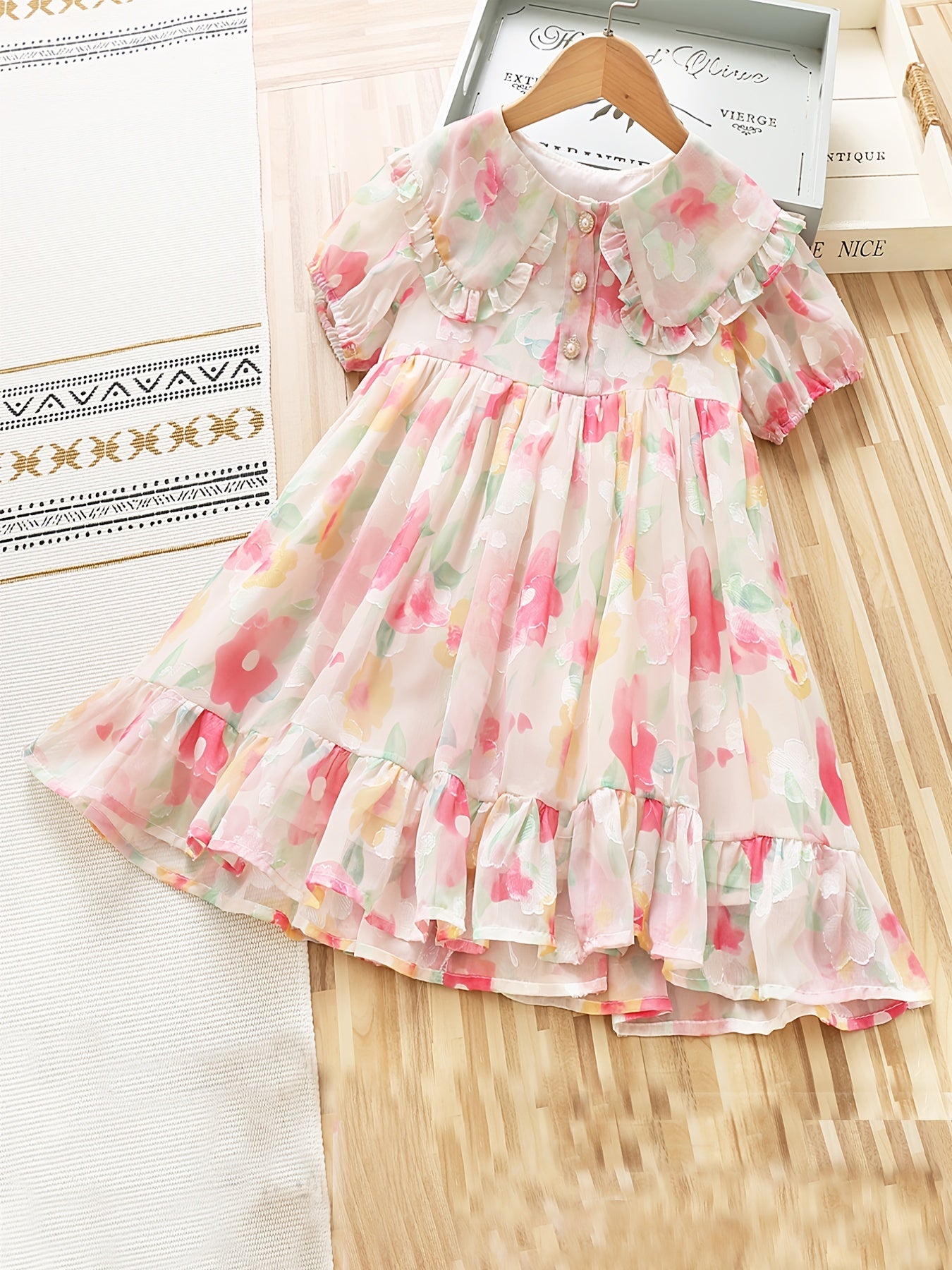 Girls Summer Princess Dress Short Sleeve Floral Dress For Children Clothing